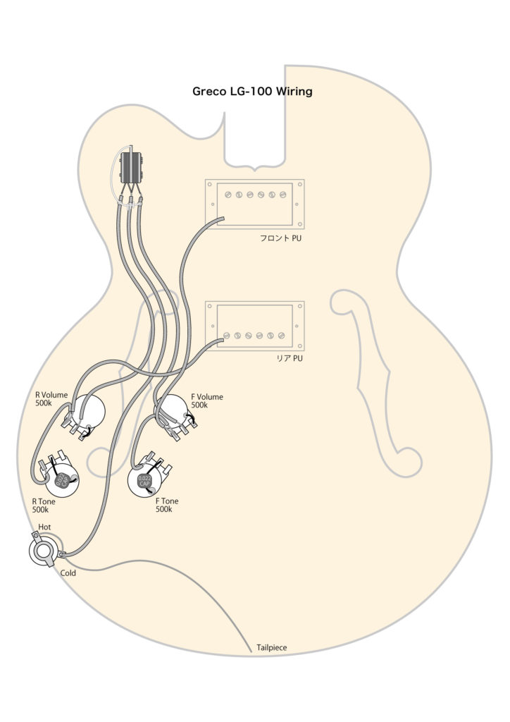 Greco LG-100 L5 CES Gibson Burstbucker Pro #1 #2 AL5 ハムバッカー取付 実体配線図 wiring