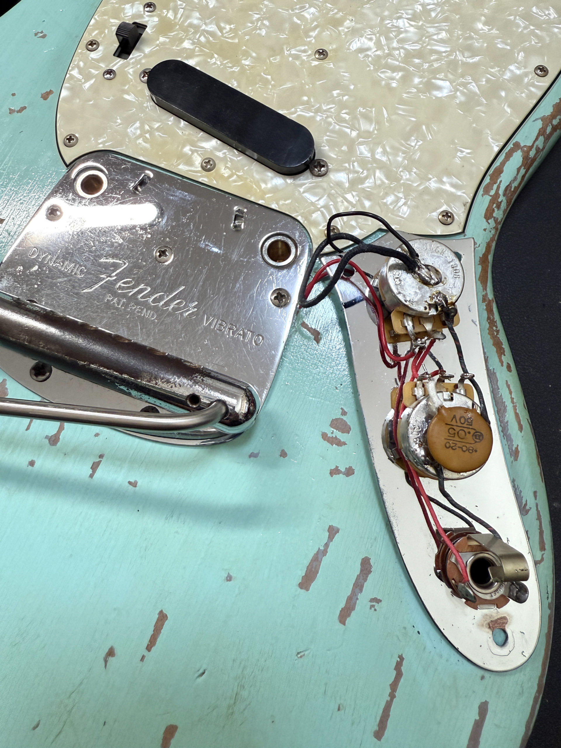 Fender Mustang 1966 Daphne Blue Body 1966 Mustang Neck ダフネブルー ヴィンテージ ムスタング フェンダー ES Stamp スタンプ ボディ body wiring 実体配線図
